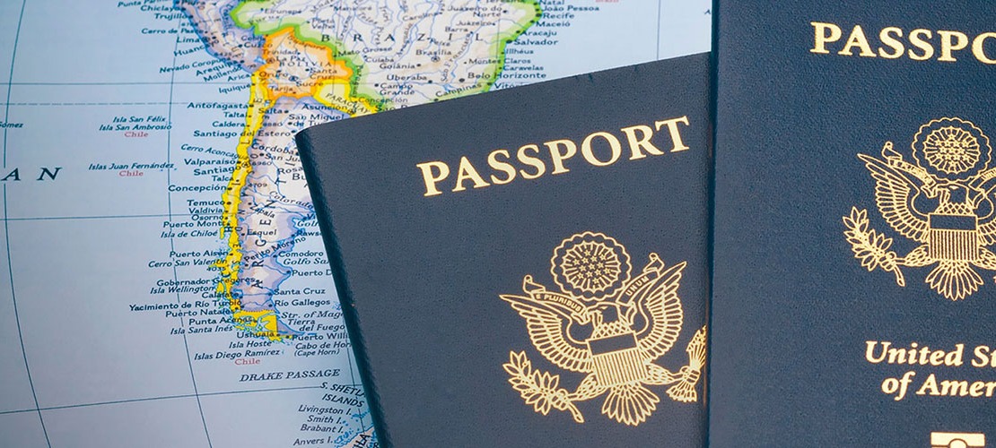 Passports on a map